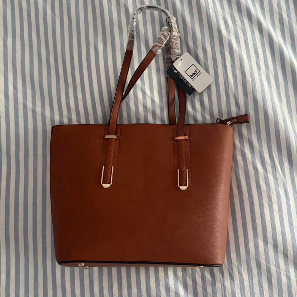 Brown leather tote bag with